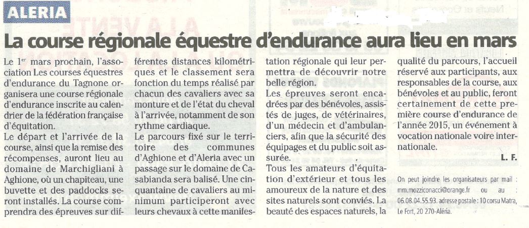Annonce course d'endurance du 1er mars