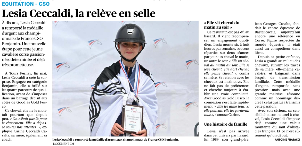 Article Corse Matin du 23 juin 2025